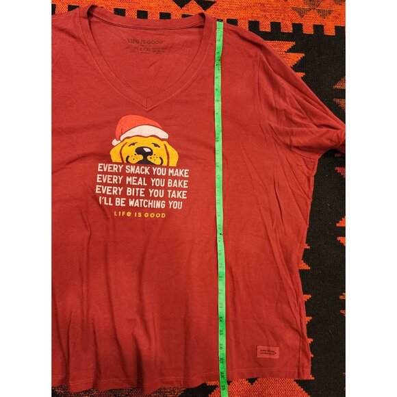 NEW Life Is Good Women's XXXL Crusher Tee Red V-Neck Santa Dog Graphic. Cotton - Picture 10 of 16